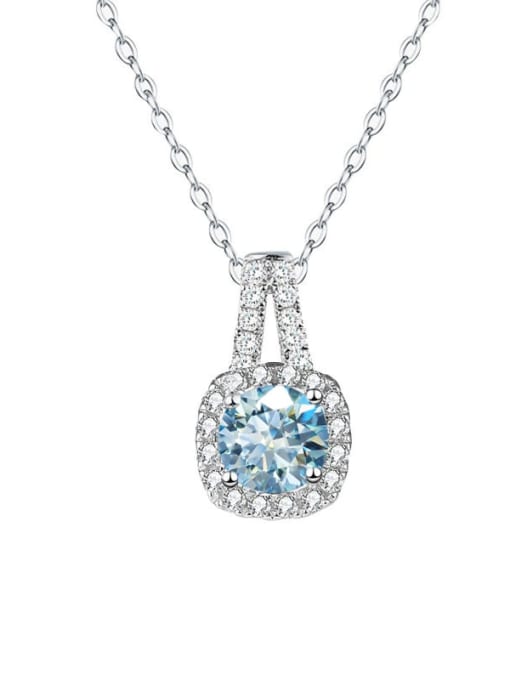 2 Carats [Sea Blue Mosonite] 925 Sterling Silver Moissanite Geometric Dainty Necklace